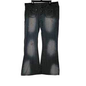 1ST KISS Vintage 3 button closure Grey Distressed Jeans Flare Wide Leg Junior 13